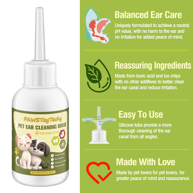 Pet Ear Cleaner Drops for Dogs & Cats - Gentle Ear Cleaning Solution for Deodorizing & Wax Removal, Safe for Pets & Humans 2PACKS/4 OZ D
