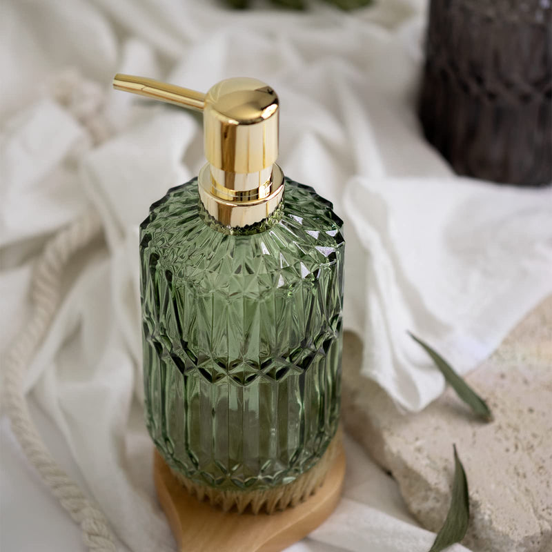 EMPO Clear Glass Soap Dispenser with ABS Plastic Pump, Crystal Lotion Dispensers for Kitchen Sink, Bathroom (Green) Standard Green