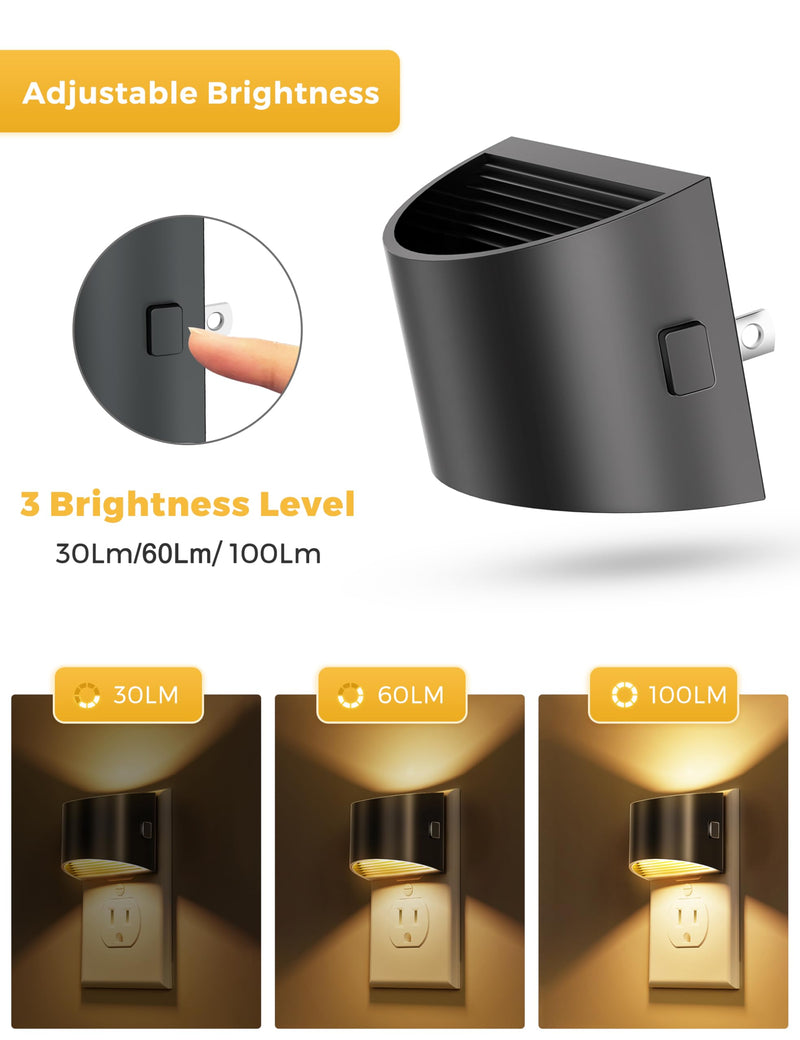 L LOHAS LED Night Lights Plug into Wall 2 Pack, Dusk to Dawn Sensor Nightlight, Brightness Adjustable, 3000K Soft White