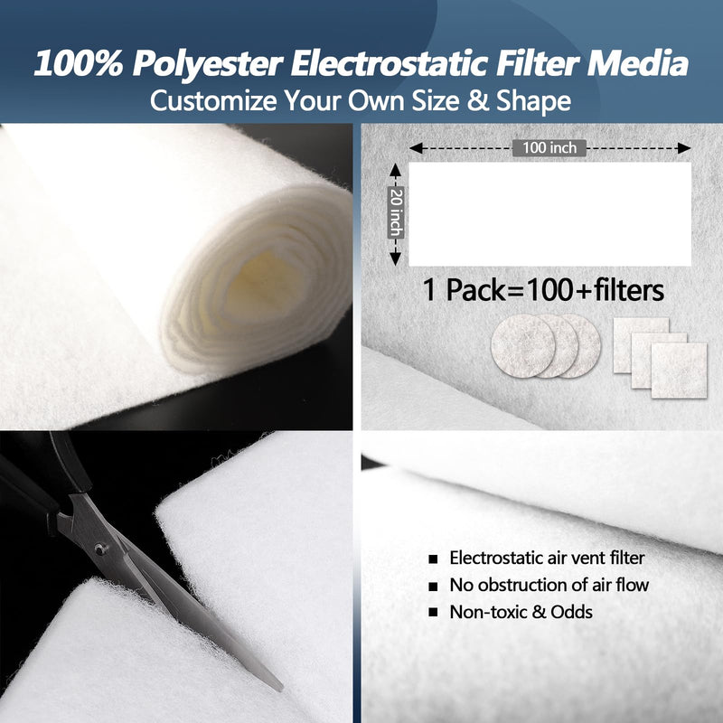 Air Vent Filter 20x100 Inch, Cut to Fit (50+filters) Air Filter, Electrostatic Filter Media with 36 Inch Adhesive Tape and 48pcs Velcro for Air Vent, Air Conditioner, HVAC, Registers and Grilles 20" x 100"(White) - NewNest Australia