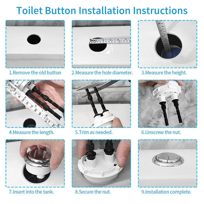 Toilet Flush Valve Replacement Kits with 1.49-Inch(38mm) Toilet Tank Button, Fits ToTo THU338N, Universal One-Piece Dual Flush WC Repair Parts, 2 Inches (8 Inches Height) 2-inches One Piece Toilet Flush Valve&38mm Button