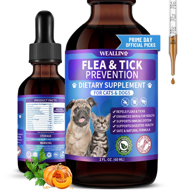WEALLIN Flea and Tick Support for Dogs and Cats Natural Flea Treatment Drops with Multivitamin for Pets Oral Flea & Tick Prevention for Dogs and Cats Flea Herbal Drops for All Breeds and Ages