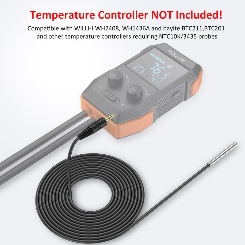 Temperature Sensor Probe NTC 10K/3435, Waterproof 304 Stainless Steel Probe, Food-Grade Sensor, 6.6 Feet Long with 3.5mm Audio Plug