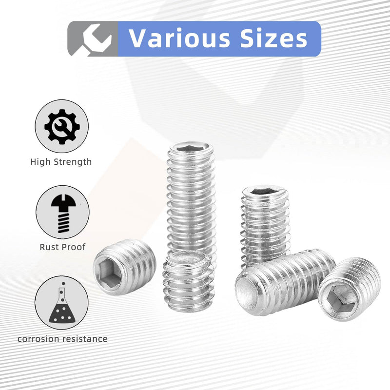 #10-24 x 1/4" Hex Allen Head Socket Set Screws Grub Screw Bolts, 304 Stainless Steel Internal Hex Drive Cup-Point Screws with Hex Wrenches, 50 PCS #10-24 x 1/4"