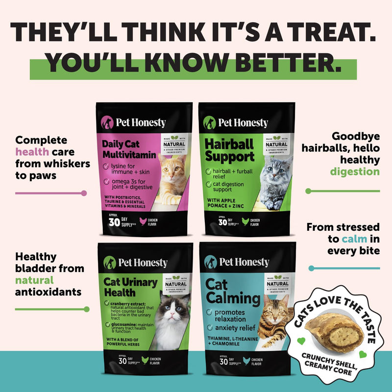 Cat Skin & Coat Health & Hairball Support Virtual Bundle: Omegas & Biotin Chews for Shiny Coat & Furball Remedy (Chicken 30-Day Supply)