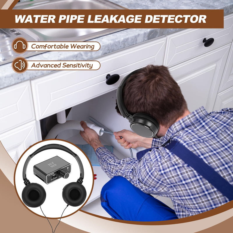 Pipe Leak Detector with 2 Probe, Underground Water Leak Tester Kit 70db Water Pipe Monitor Kit for Construction Pipeline Inspection 20000X Sound Amplification