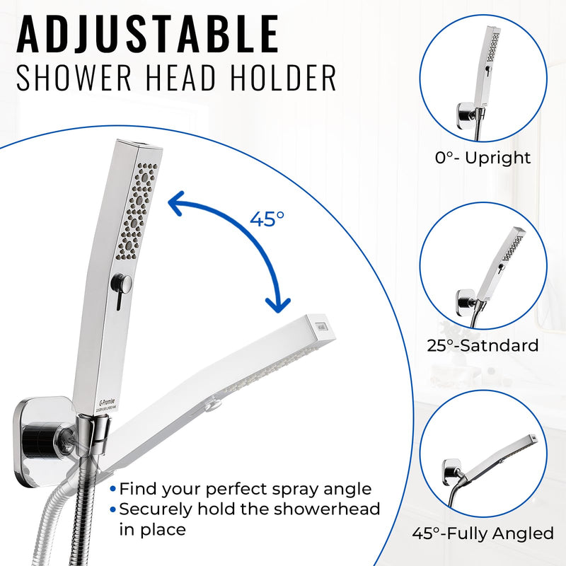 G-Promise All Metal High Flow Shower Diverter Valve with Adjustable Shower Head Holder, Universal 3-Way Splitter with Pause Mode for Handheld and Fixed Spray Head Adapter Replacement (Chrome) Chrome