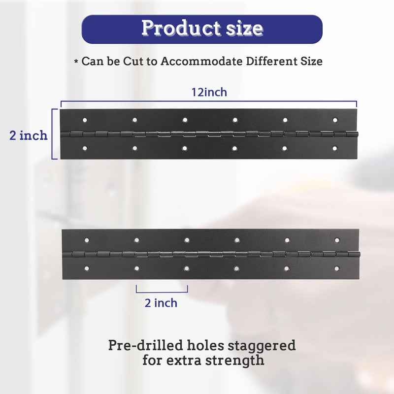 12Inch Piano Hinge Heavy Duty, 4PCS Black Stainless Steel Long Piano Hinges Boat Hinges, 2''Open Width for Folding Cabinet Door Butt Hinge