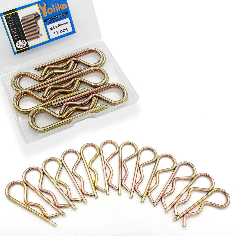 12 Pcs Heavy Duty Hitch Pins Clip R Clips Spring Retaining Wire Hair Pins Cotter Pin Strong Spring Tension Large Carter Pin R clip large for trailer Tractor Mower Carts Truck Color-Zinc M3x60mm Color M3x60mm-12pcs 12