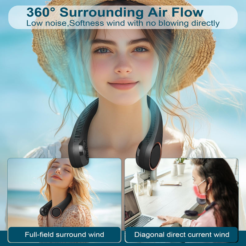 CIVPOWER Neck Fan: Portable Personal Neck Cooling Rechargeable Bladeless Fan - Hands Free 3 Speed 4000 mAh Battery USB Operated Wearable Headphone Design - Gift for Men Women Outdoor (Black) Black