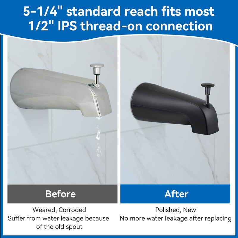 Dreyoo 5 1/4 Inch Bathroom Tub Spout Compatible with Westbrass E531D-1F-62, Fits Wall Front Mount Tub Spout with Shower Diverter 1/2'' IPS Inside Thread Bathtub Faucet(Matte Black) Matte Black