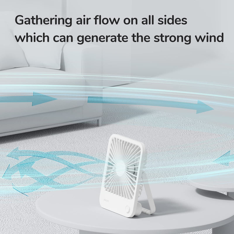 JISULIFE Desk Fan Battery Rechargeable, 4500mAh 180°Foldable Portable Personal Fan, 4 Speeds Adjustable Long Battery-life for Home Office Travel Outdoor Gifts for Women Men-White White