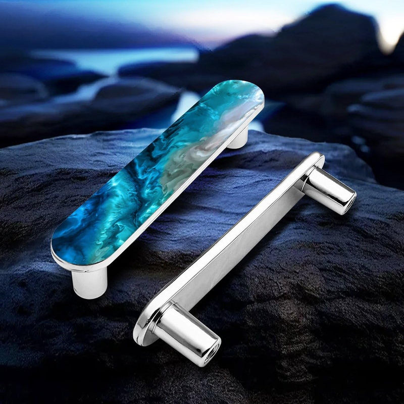 4 Pack Aqua Aquamarine Blue Water Cabinet Handles 3-3/4 Inch (96mm) Hole Center Silver Cabinet Pull Unique Drawer Handle Bathroom Drawer Pulls Kitchen Cabinet Hardware