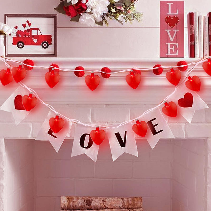 Red Heart String Lights, 8.5Ft Outdoor Valentine's Day Decorations Lights with 10 Red Glitter Heart Lights, Hanging Valentines Heart Fairy Lights for Window Wedding Birthday Anniversary Party Holiday Glitter Red Heart