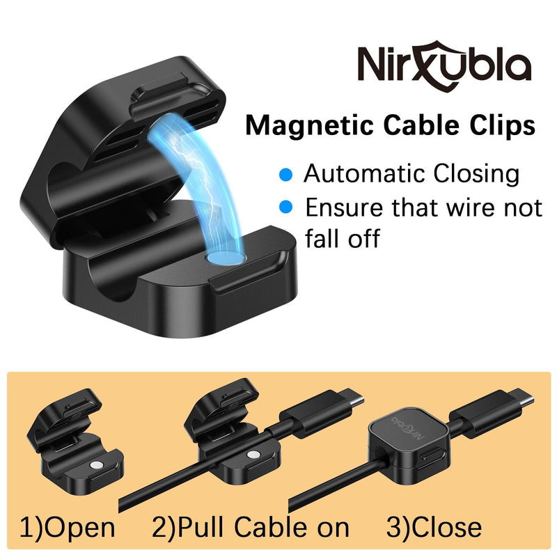 [9 Pack] Magnetic Cable Clips, Easy to Adjust, Enhanced Adhesive Wire Organizer, Desk Cable Management, Mini Holder for Wire Or Cable Clips for Home, Office, Car, Desk, Nightstand (Black-9 Pack) Black-9 Pack