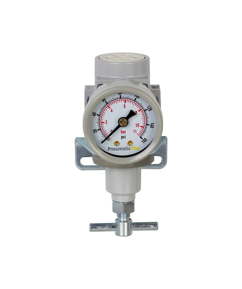 PneumaticPlus SAR200T-N02BG Compressed Air Pressure Regulator 1/4" NPT, T-Handle, Gauge & Bracket