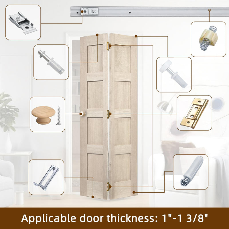 Bifold Door Hardware Kit, 24-Inch One-Piece Track for Light Doors (1” to 1-3/8”), Easy Closet & Cabinet Door Repair/Replacement