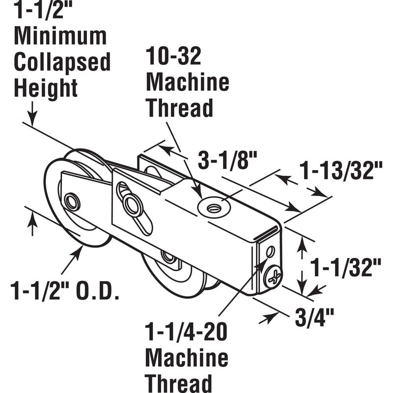 Prime-Line D 1922 Stainless Steel Ball Bearing Sliding Door Roller | 1-1/2 In., Tandem Assembly, Single Pack