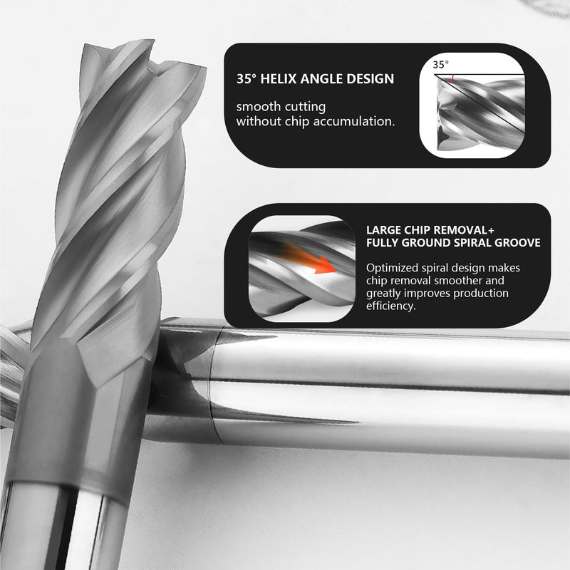 7/16" Carbide Square End Mill 4 Flute AlTIN Coated CNC Milling Bits for Alloy Steels, Hardened Steels, Cast Iron 1 7/16 in