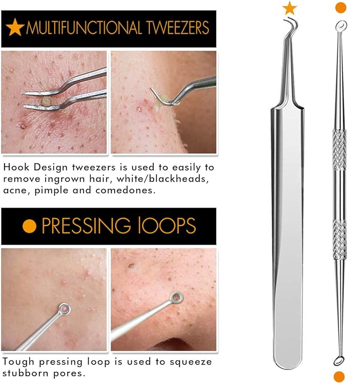 TailaiMei 7 Piece Pore Blackhead Removal Kit - 7 Pieces Metal Case and Risk Free Nose Face Skin Removal Wound Whitehead Popping Acne Treatment Acne Extraction Tool Set - NewNest Australia