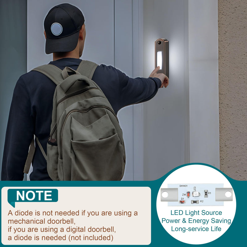 Metal Lighted Doorbell Button, Heavy Duty Metal Wired Door Bell Push Button LED Door Chime Wall Mounted Doorbell Switch Replacement for Home Universal Garage Door Opener Switch, White Light(Bronze) Bronze