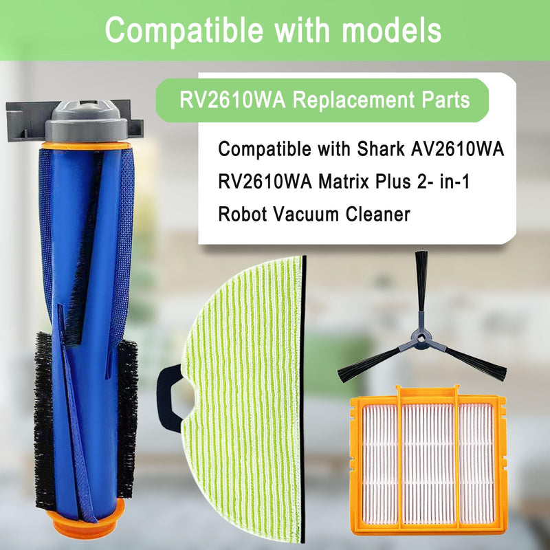 Replacement Parts for Shark AV2610WA RV2610WA Matrix Plus 2- in-1 Robot Vacuum Cleaner,1 Main Brush,3 Filters,3 Mop Pads,6 Side Brushes,1 Pre Filter,1 Filter&1 Pre-Motor Foam&Felt Filter AV2610WA Parts