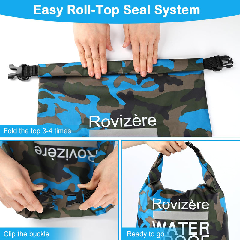 15L Waterproof Dry Bag, Camouflage Orange | Roll Top with Reflective Strip, Phone Pouch & Emergency Whistle, Backpack with Shoulder Strap, Lightweight Heavy Duty 15L