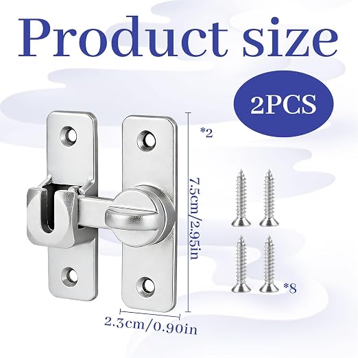 Silvery Enhanced Security Flip Latch Lock - Heavy-Duty 90/180 Degree Sliding and Swing Door Latch for Barns, Gates, and More Silvery_F47 1