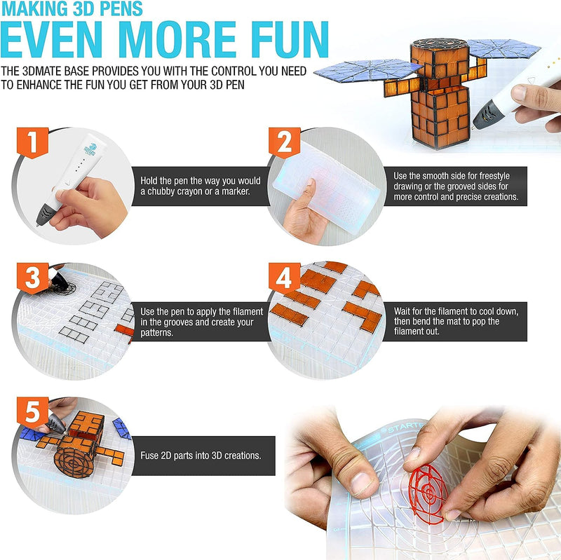 3Dmate Starter - Transparent 3D Pen Mat 9 x 7 Inches with Compatible Stencils Book - Flexible Two-Sided Heat-Resistant Silicone - 3D Pen Accessories - Templates for Kids, Adults STARTER w Stencils