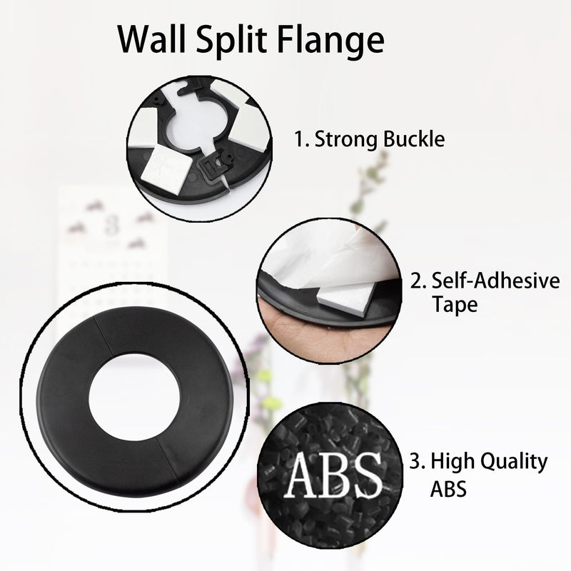 Wall Split Flange 51mm/2"Diameter, ABS Round Self-Adhesive Escutcheon Plate, Wall Hole Decoration Cover, Water Pipe Plate Cover, Black, 4PCS 4
