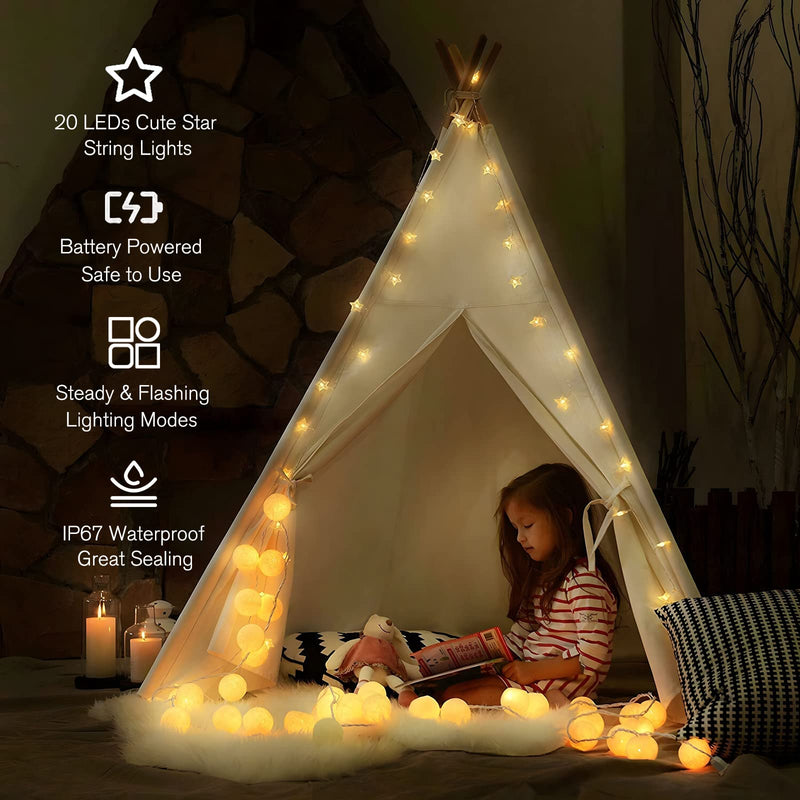 ANJAYLIA 20 LED Star String Lights 10 FT Fairy Christmas Lights Battery Operated for Indoor & Outdoor, Party, Wedding and Holiday Decorations Warm White 10 Feet