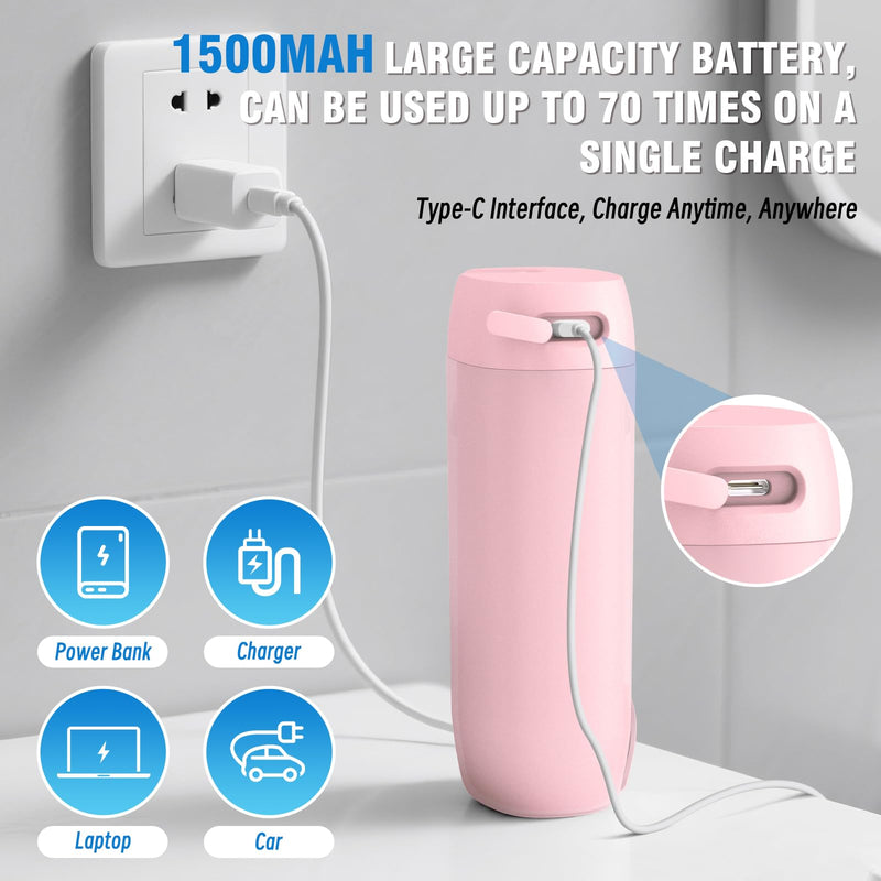 Portable Bidet for Travel, Floranest Rechargeable Electric Travel Bidet Sprayer with Adaptor, Ideal for Travel, Camping and Home Use, Delivering Powerful Cleaning Performance Pink