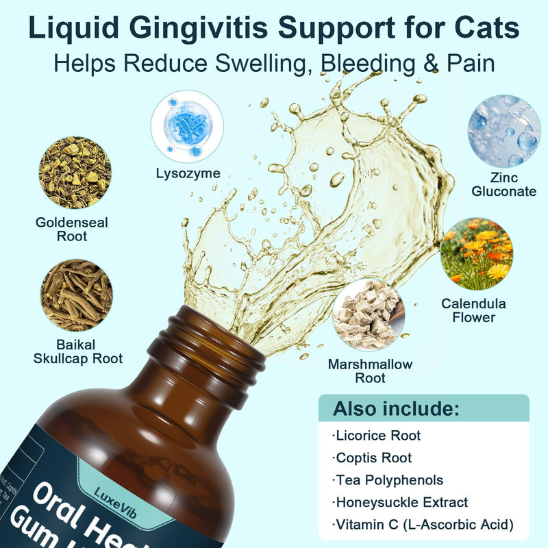 Oral Health for Cats, Cat Gingivitis Treatment, Reduce Gum Inflammation, Redness & Pain, Combats Gum Disease, Natural Plant-Based Active Formula, Cat Oral Care, Gums Health Treatment, 60ml