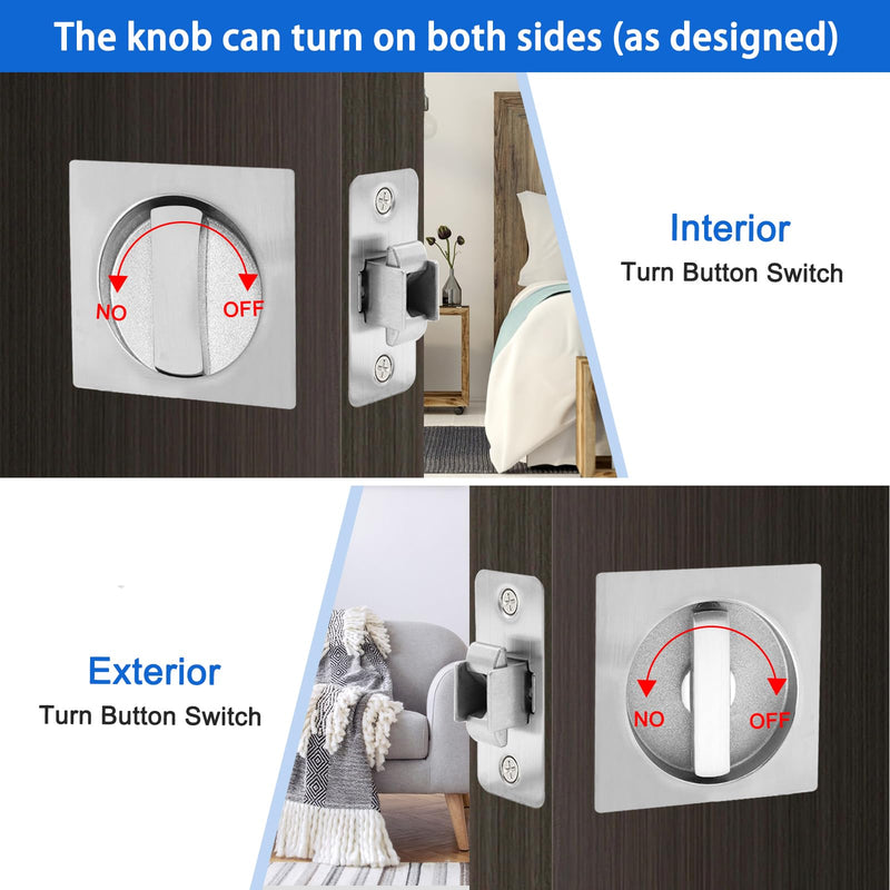 Dontay Pocket Door Passage Lock,Double Sided Rotation Privacy Lock with Large Lever,No Key Flush Mount Latch,Fits Bed&Bath Room Doors Thickness 1-3/8 to 2-3/16 inch(Brushed Nickel,1) Brushed Nickel