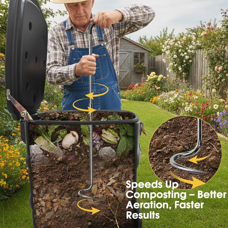 Compost Aerator Tool, Heavy Duty Spiral Compost Turner with Ergonomic Handle, Manual Soil Aeration Tool for Garden Compost Bin and Backyard Pile Mixing