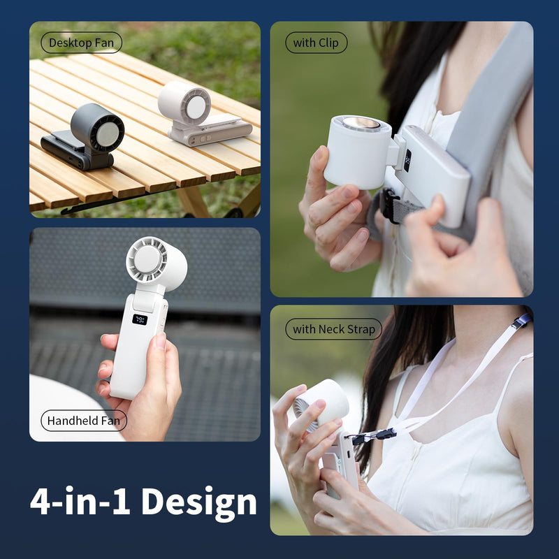 OTPEIR Portable Handheld Turbo Fan with Cooling Tech, Digital Display, 100-Speed Control, Rechargeable 4-in-1 Personal Fan for Travel, Outdoor, Office (White) White
