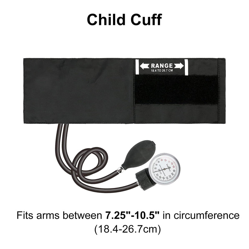 LotFancy Aneroid Sphygmomanometer, Pediatric BP Cuff, Child & Small Cuff, Professional Manual Blood Pressure Cuff, 7.2"-10.5", with Zipper Case S Cuff (7.2"-10.5") Black