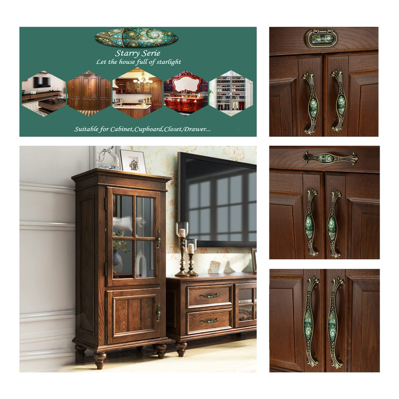 5" Zinc Alloy Cabinet Pulls Furniture Knobs Starry Pattern Cupboard Handle Drawer Pulls Solid Metal Kitchen Hardware Handles for Cabinet Drawer Wardrobe (2pcs/Set) 5 Inch