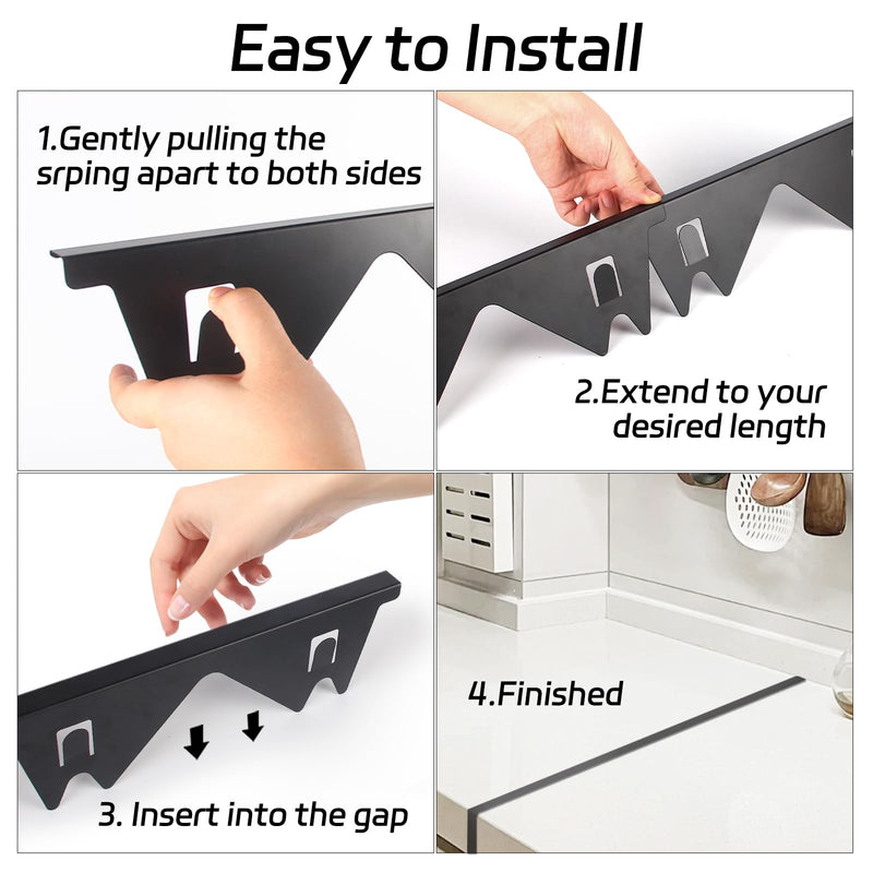 Stainless Steel Stove Counter Gap Cover (2 Pack), Stove Guard, Stove Gap Filler for Kitchen, Range Trim Kit, Easy Clean with Heat Resistant, Adjustable Length 13.8” to 27.6” Black