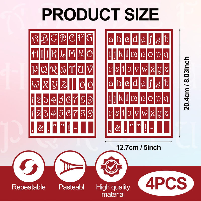 ForraFun 4 Pcs Self-Stick Glass Etching Engraving Stencils for Glass or Stamping Adhesive Stencils, Lowercase Alphabet and Capital Letters with Numerals Etching