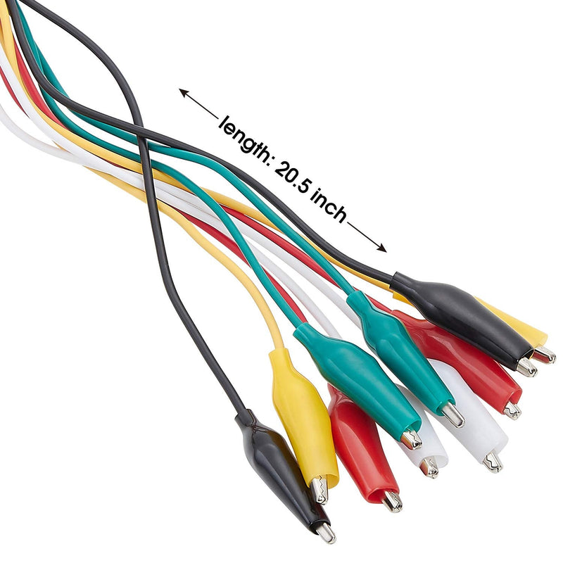 WGGE WG-026 10 Pieces and 5 Colors Test Lead Set & Alligator Clips,20.5 inches / 22 AWG Wire (3 Pack) 3 PACK