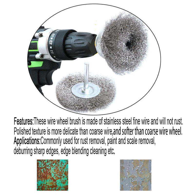 Stainless Steel Wire Wheel Brush & Crimped Cup Brush Kit for Drill,Fine Wire Diameter 0.0059 Inch,for Rotary Tool with 1/4-Inch Shank,Removal of Rust,deburring,Paint (7pcs)