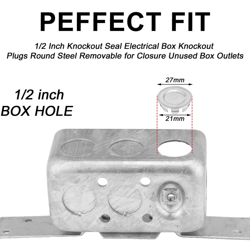 12 Pcs Knockout Seal Electrical Box Knockout Plugs Round Steel Removable Seal Various Sizes for Closure Unused Box Outlets, Compatible with Size of The Conduit Pipe(1/2 Inch) 1/2 Inch