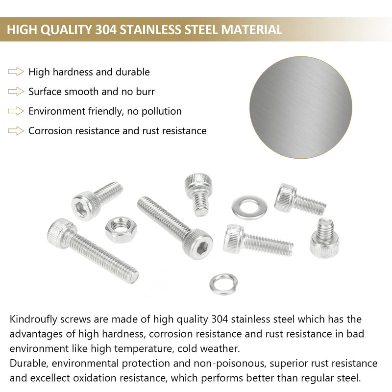 352 Pieces M4 x 6/8 /12/16 /20/25 /30mm Hex Socket Head Cap Screws Nuts Washers Assortment Kit, 304 Stainless Steel, Fully Machine Thread