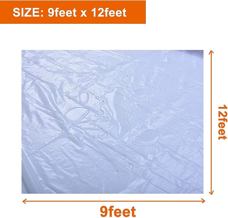 Clear Plastic Sheeting Drop Cloths for Painting, 5 Pcs 9x12ft Plastic Tarp Waterproof Dustproof Almost Tear Resistance Multi-Purpose Furniture Cover Floor Wall Protection Film White