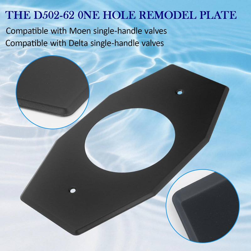 D502-62 One-Hole Remodel Cover Plate for Moen and Delta | Cover-Plate Replace 2 Handle or 3 Handle Shower, Black(1 Pack)
