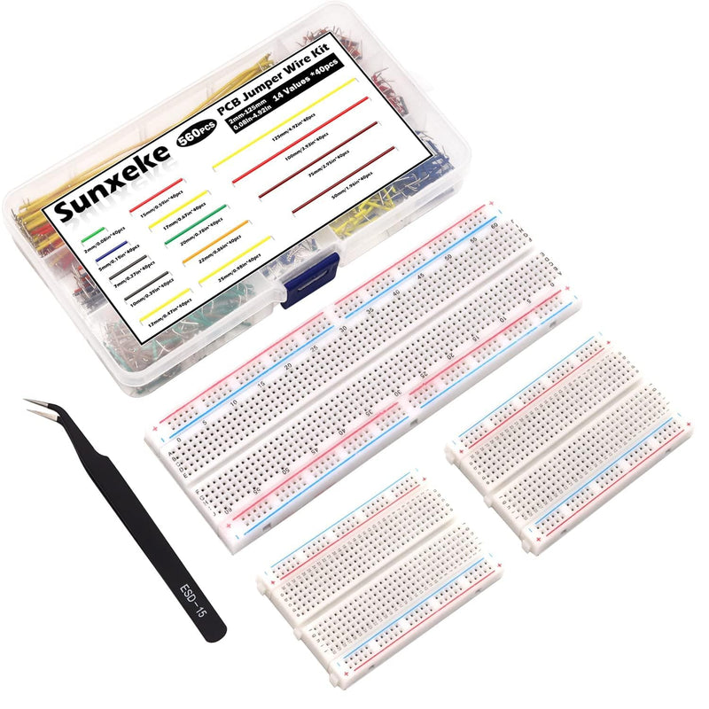 560Pcs Breadboard and Jumper Wire kit PCB Circuit Board Assortment,14 Different Lengths Breadboard Jumper Wires with Breadboard and Tweezers,Suitable for Electrical DIY Experiments 560Pcs+Breadboard