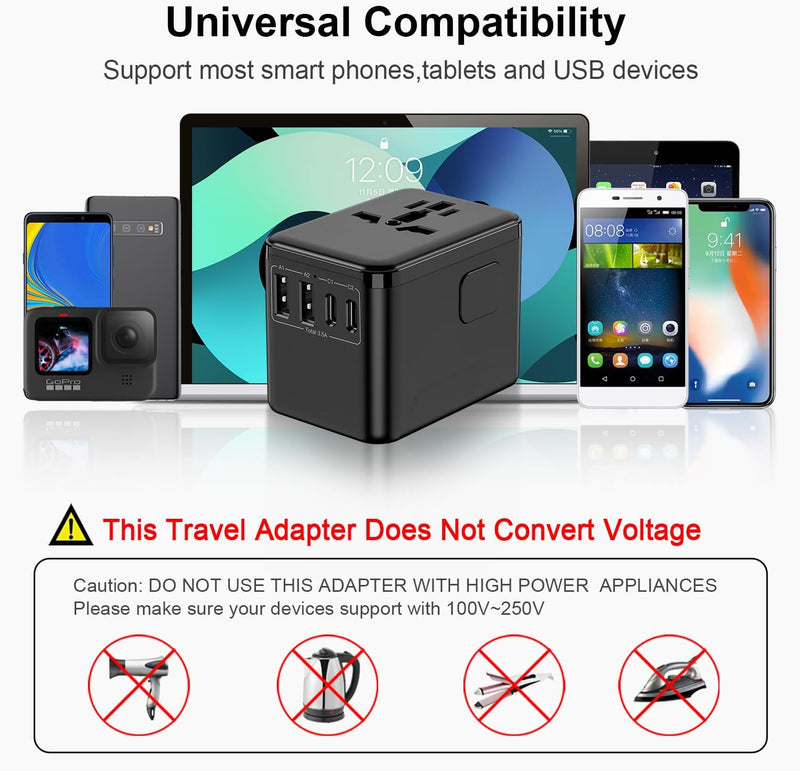 EPICKA Universal Travel Adapter, International Power Plug Adapter with 3 USB-C and 2 USB-A Ports, All-in-One Worldwide Wall Charger for USA EU UK AUS (TA-105C, Black) 1