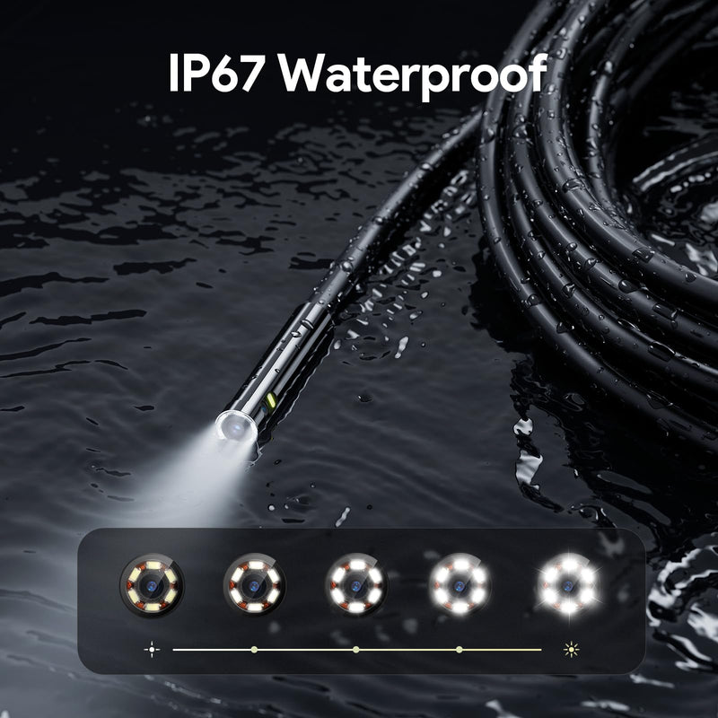 DEPSTECH Dual Lens Borescope, HD Endoscope Camera with Light, 4.3'' IPS Screen Inspection Camera, IP67 Waterproof Drain Pipe Camera, 16.5ft Semi-Rigid Snake Camera Cable for Car Wall Plumbing HVAC