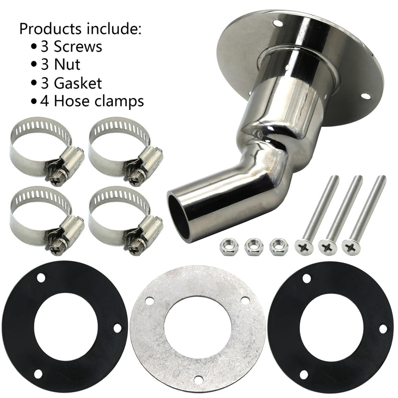 Diesel Heater Thru Hull Exhaust Skin,Stainless Steel 316,Fitting for 0.94"(24mm) Hose Pipe Diesel Parking Heater Marine Exhaust Port(Bent)